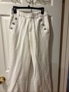 Karl Lagerfeld White Wide Leg Pants with Decorative Buttons